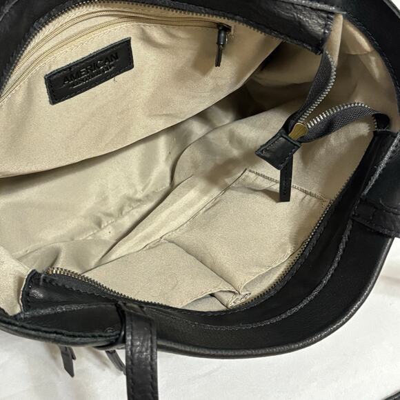 AMERICAN LEATHER CO Zipper Pockets Black Leather Tote Bag Shoulder Purse